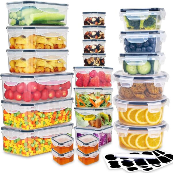 24 Peças Potes Mantimentos Herméticos Para Recipientes Armazenamento de Alimentos com Tampa, Plástico, Organização Para Cozinha e despensa, Canisters Para Cereais, Farinha e Açúcar, Livre de BPA